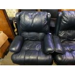 Blue leather two seat sofa with matching armchair