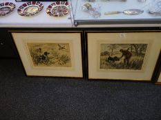 3 Framed and glazed signed limited edition coloured etchings depicting gun dog hunting scenes, all p