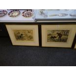 3 Framed and glazed signed limited edition coloured etchings depicting gun dog hunting scenes, all p