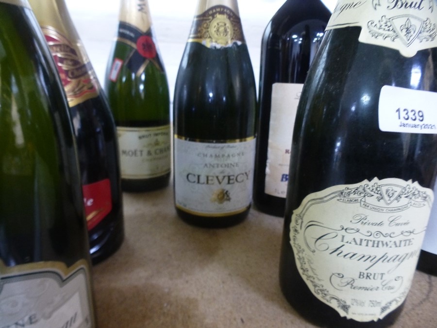 9 Bottles of various champagne, including Moet, Laithwaite, Chaurey etc and 5 bottles of wine - Image 2 of 2