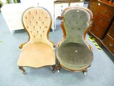 2 Mahogany framed and velvet upholstered button back nursing chairs, one of 19th Century origin AF