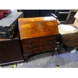 Mahogany writing bureau with fitted compartment above 3 drawers on cabriole supports