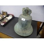 A late 19th century Crown top bronze bell, possibly by J. Warner, height 30cms