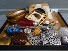 Box of collectables incl. 4 Closonne trinket boxes, German compass, miniature etc