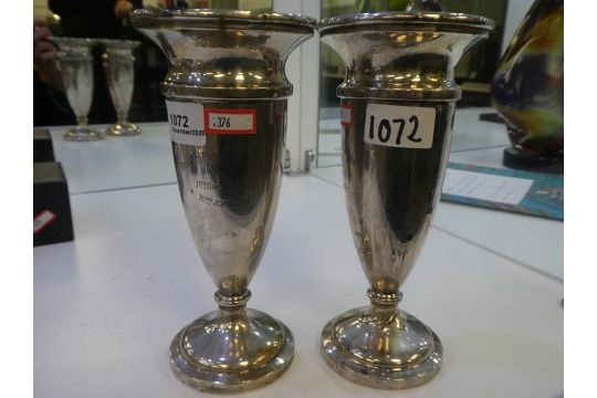 A pair of silver vases with engraved wording hallmarked Birmingham 1926, 1927 possibly Sandes and Ma - Image 3 of 7