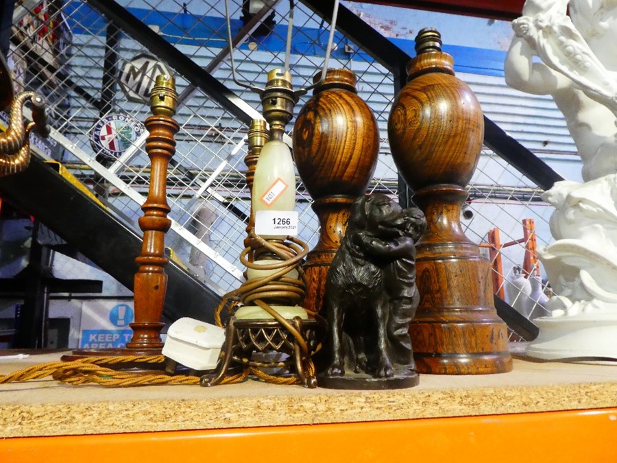 Pair of turned mahogany table lamps, larger pair AF and an onyx example etc - Image 2 of 2