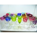 Quantity of Victorian and later cut glass wine glasses with coloured glass bowls, approx 24, various