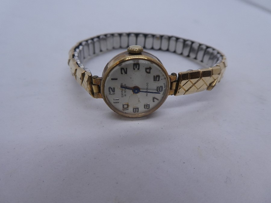 Vintage 9ct yellow gold  ladies 'Excalibur' 21 Jewel ladies wristwatch on rolled gold adjustable str - Image 4 of 4
