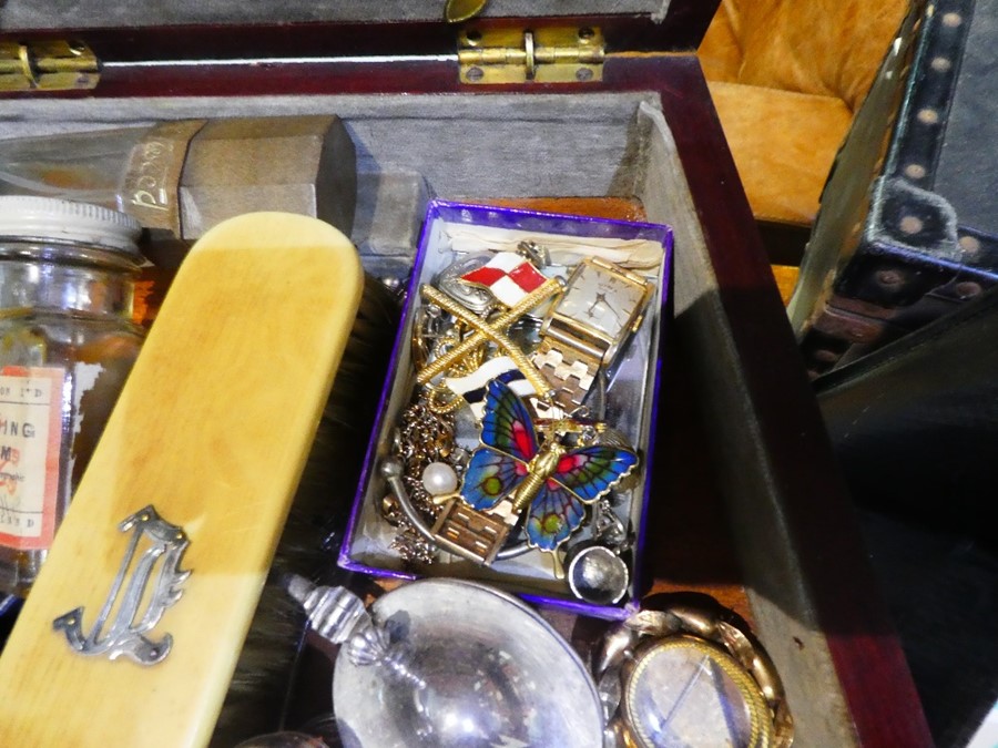 Harrods cutlery case containing collectables incl. pens, salts, medicine bottles, costume jewellery, - Image 3 of 3