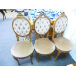 3 Victorian style velvet upholstered salon chairs with button backs and mahogany frames