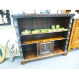 Late 19th Century/early 20th century carved continental oak bookcase with central cupboard on bottom