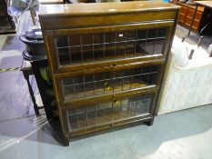 Vintage oak three sectional stacking bookcase with leaded glazed doors