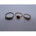 9ct Yellow gold dress ring set with a garnet, size O, marked 9ct, approx 1g. Together with an unmark
