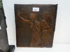 Heavy cast bronze plaque entitled 'Two Women' depicting two female nudes, by Kenneth Carter