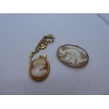 9ct yellow gold cameo pendant with signature, marked 375, larger unmarked example and an unmarked ye