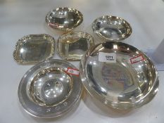 Mixed lot of heavy silver trinket dishes and larger, various hallmarks to incl. Mappin and Webb, eng