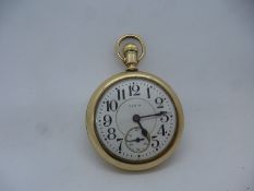 Late 19th/ early 20th Century enamel dial gold plated pocket watch, gross weight 99g, winds and tick