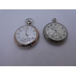 2 Longines pocket watches both plated and one marked Trypolli on the case with embossed design, AF