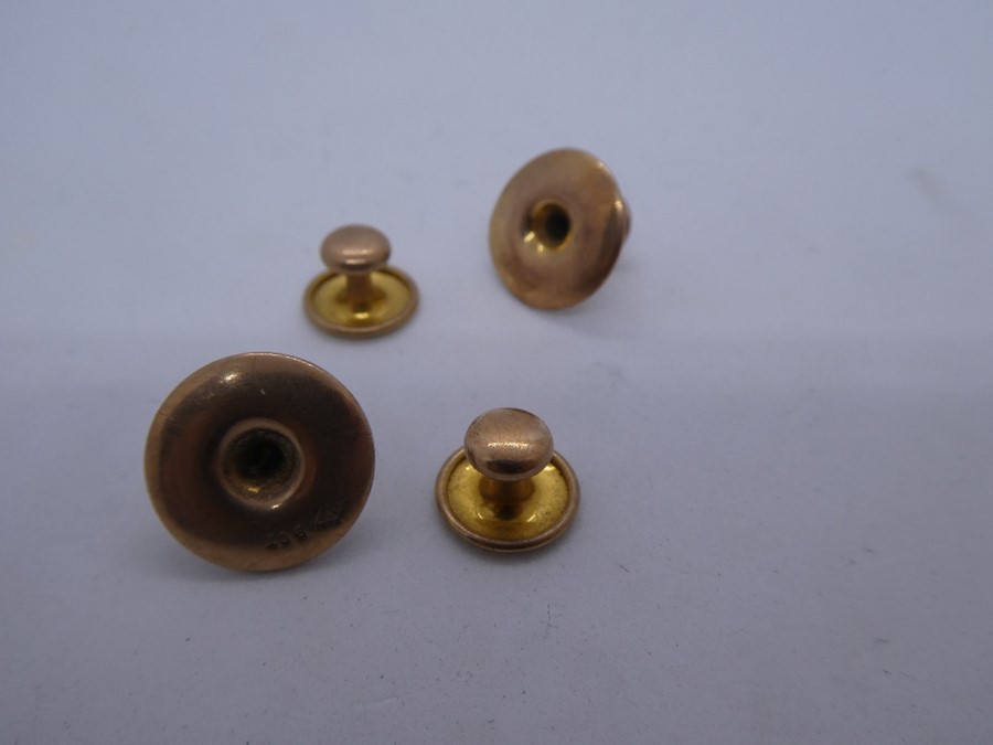 4 Gents 9ct yellow gold dress studs, marked 9ct, OP and SS, 3.2g