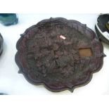 Oriental heavily carved decretive tray on stand possibly 1930s or earlier AF diam 34cm