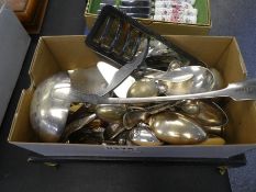 Box of silver plated cutlery etc incl large ladel