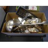 Box of silver plated cutlery etc incl large ladel