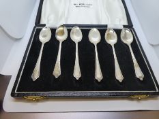 Cased set of six silver teaspoons, hallmarked Birmingham 1959 - William Adams ltd, gross weight 1.41