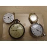 2 Vintage gents wristwatches and 3 pocketwatches incl. Hamilton and Inches and Sekonda examples