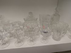 Large quantity of cut crystal and other glassware to include basket, decanter drinking vessels etc,