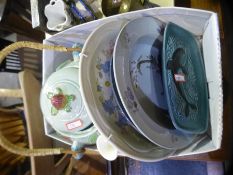 Collection of china incl Spode, Clarice Cliff biscuit barrell, Poole tray etc