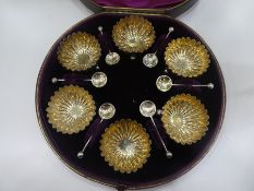 Very nice set of six salts of scalloped design edge on three ball feet, silver gilted, hallmarked Bi