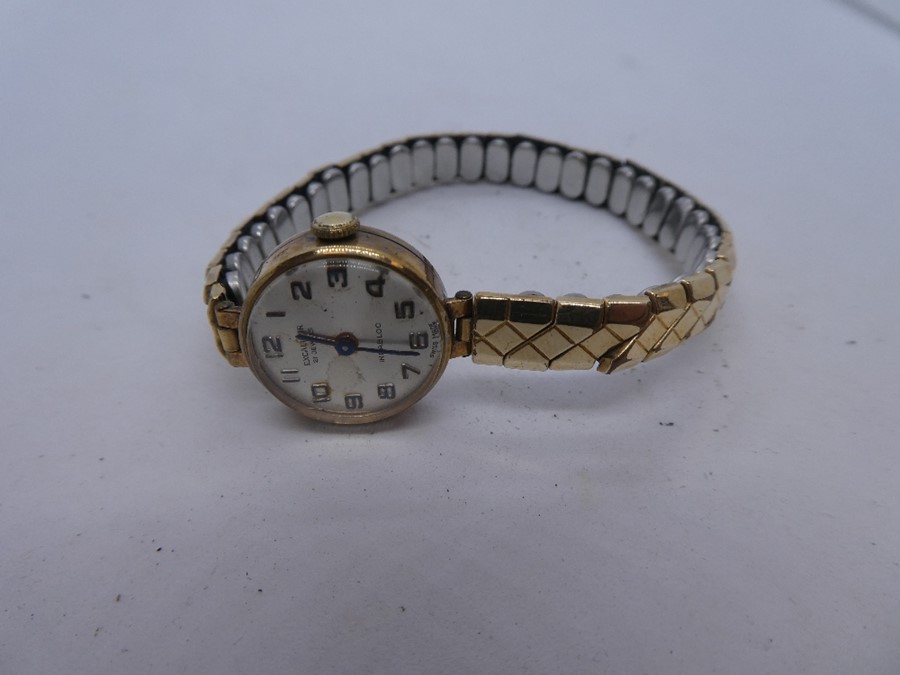 Vintage 9ct yellow gold  ladies 'Excalibur' 21 Jewel ladies wristwatch on rolled gold adjustable str - Image 5 of 7