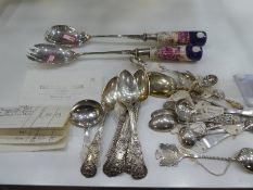 Quantity of silver cutlery to incl. 1796 George III silver strainer spoon, spoons and very interesti