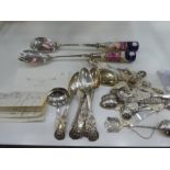 Quantity of silver cutlery to incl. 1796 George III silver strainer spoon, spoons and very interesti