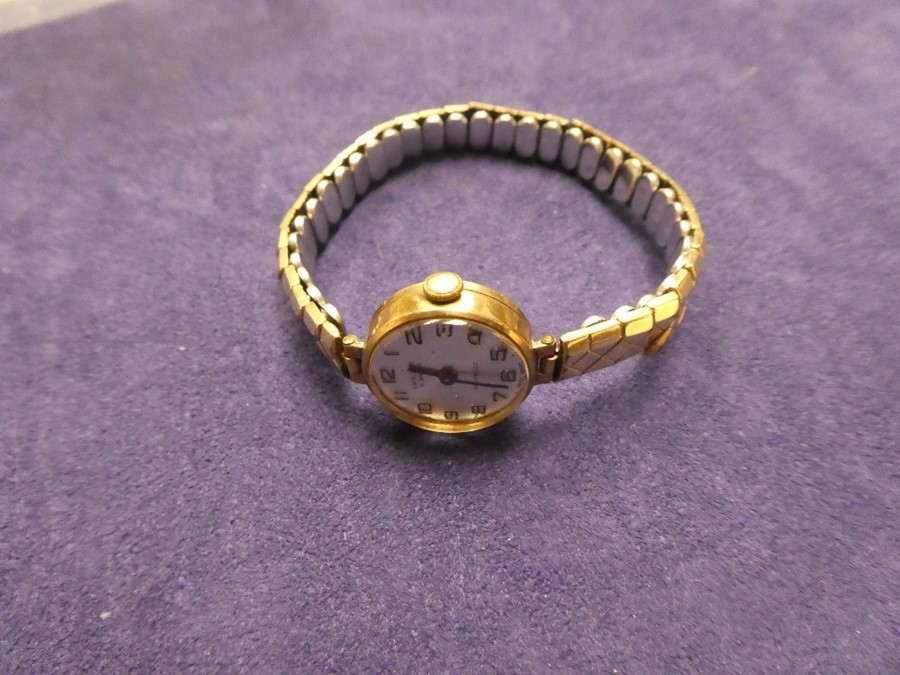 Vintage 9ct yellow gold  ladies 'Excalibur' 21 Jewel ladies wristwatch on rolled gold adjustable str
