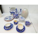 Collection of Oriental blue and white china to incl. vases, Japanese tea set, and a crackleglazed mo