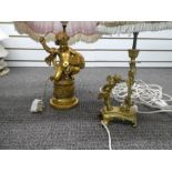 Pretty brass table lamp in the form of a fairy together with a gilt example in the form of a cherub