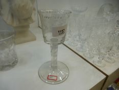 Wine glass depicting the Frigate Eagle with air twist stem