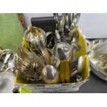 Box of silver plated items to incl.cutlery, teapot, jugs etc