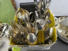 Box of silver plated items to incl.cutlery, teapot, jugs etc