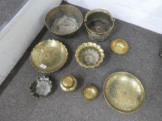 9 Pieces Oriental pieces of brassware, some Chinese examples