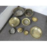 9 Pieces Oriental pieces of brassware, some Chinese examples