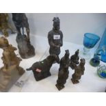Group of Oriental terracotta figures of Japanese warriors and a horse