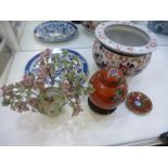 Chinese blue and white charger, Orange ground floral decorated ginger jar, cloisonné pot and dish et