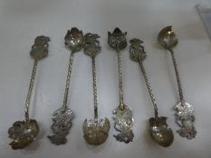 Set of 6 white gold metal foreign teaspoons of ornate design, 800 possibly 'ANZ' stamped total weigh