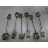 Set of 6 white gold metal foreign teaspoons of ornate design, 800 possibly 'ANZ' stamped total weigh