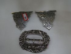 Three silver pierced and ornate designed buckles of good quality, various hallmarks incl. Robert Pri