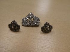 Naval silver and marcasite sweetheart brooch and pair of matching earrings