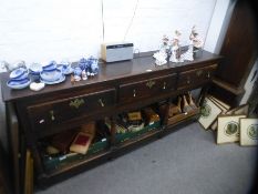 18th Century oak pot board dresser base with 3 drawers on gun barrell turned supports, approx 6'9''