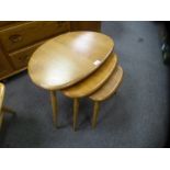 Ercol golden elm nest of 4 pebble design coffee tables